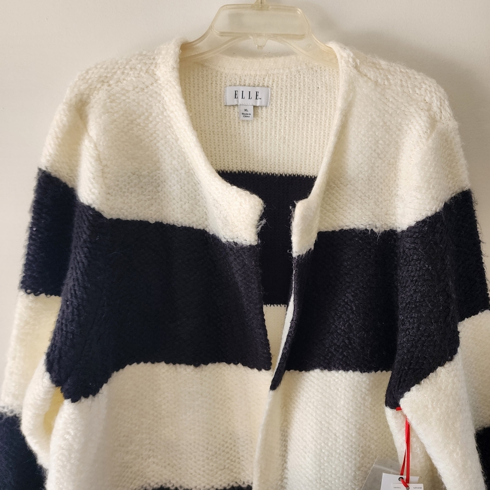 NWT Elle Women's Black/Cream Striped Sweater Coat Size XL - Picture 4 of 8